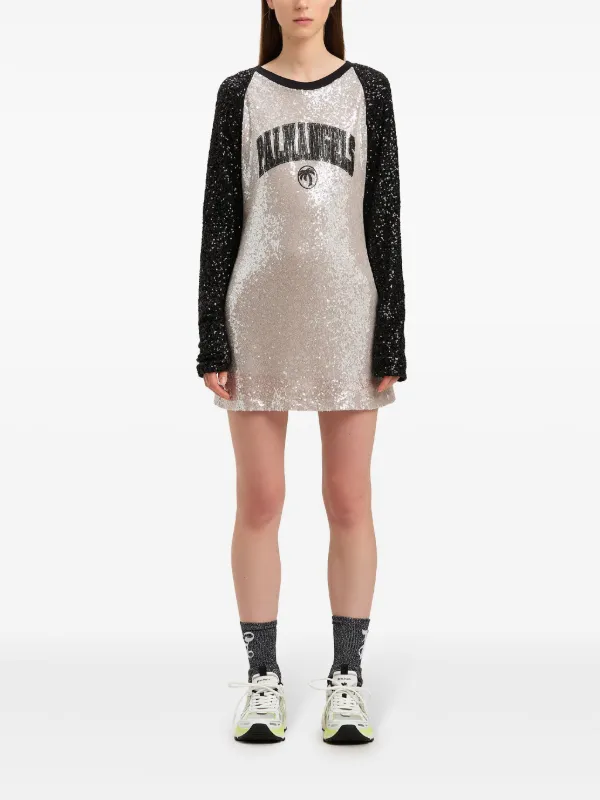 【関税&送料込み】Palm Angels College Palm Sequin Mini Dre Palm Angels College Palm Mini Dress | Grey | FARFETCH CA