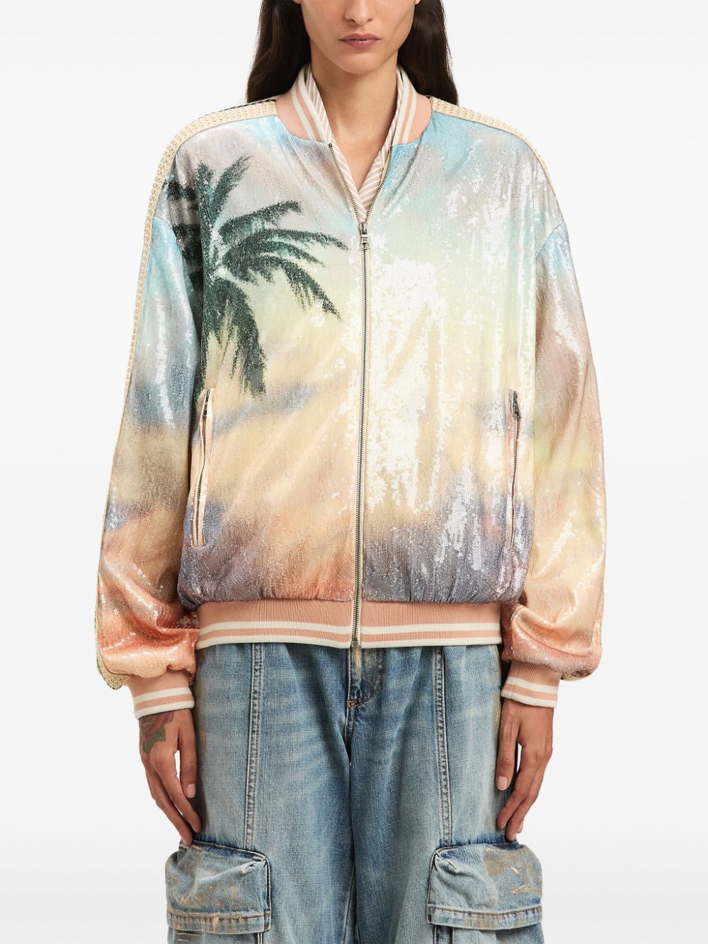 Palm Angels Sunrise Palm bomberjack Blauw