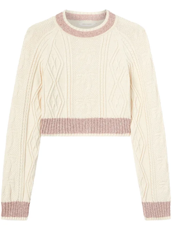 Palm Angels curved-logo cable-knit Sweater Neutrals FARFETCH IN