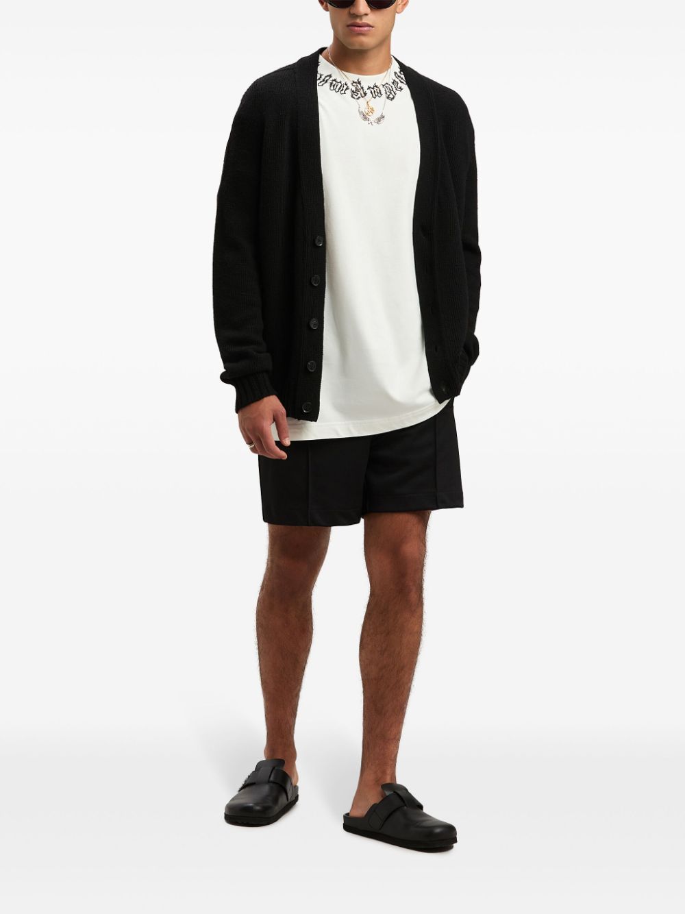 Palm Angels logo-knit buttoned cardigan - Black