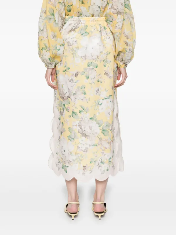 【Zimmermann】ACACIA SCALLOP MIDI SKIRT スカロップ スカート Yellow Floral Acacia Scallop Midi Skirt | Zimmermann