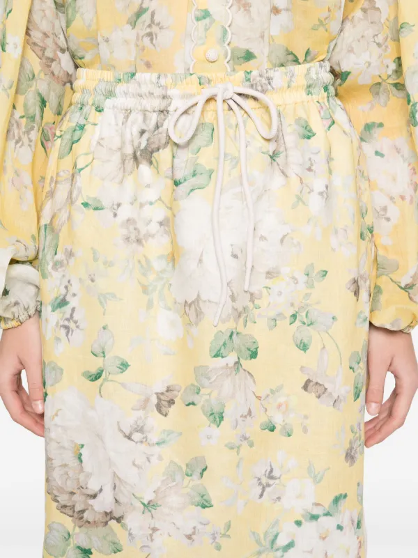 【Zimmermann】ACACIA SCALLOP MIDI SKIRT スカロップ スカート Yellow Floral Acacia Scallop Midi Skirt | Zimmermann