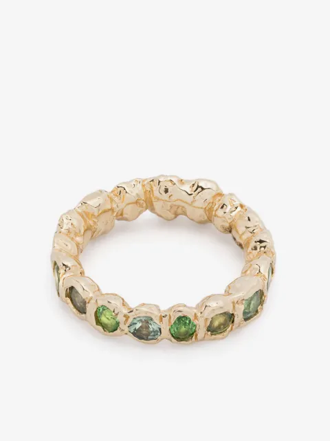 Fie Isolde 14CT yellow gold Alfa Rainbow sapphire and tsavorite ring