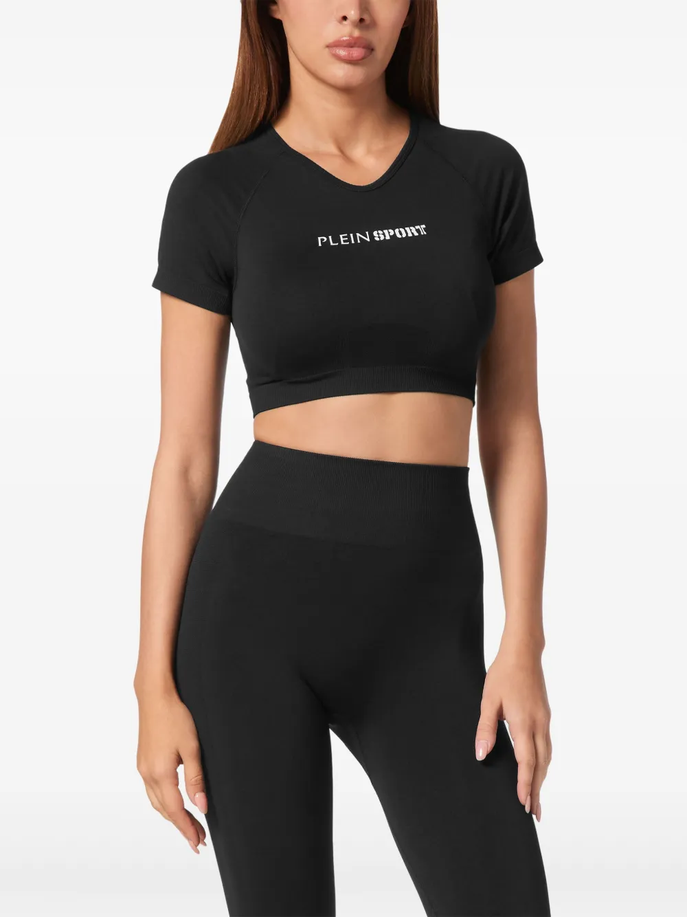 Plein Sport Naadloos cropped T-shirt - Zwart