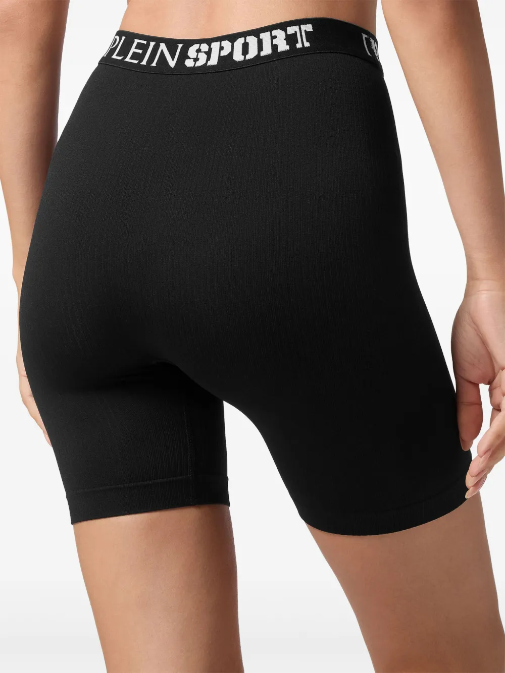 Plein Sport Fijngeribbelde fietsshorts met logoband Zwart