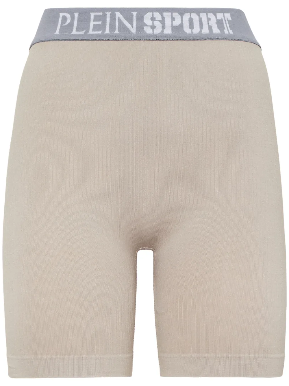 Plein Sport Fijngeribbelde fietsshorts met logoband Beige