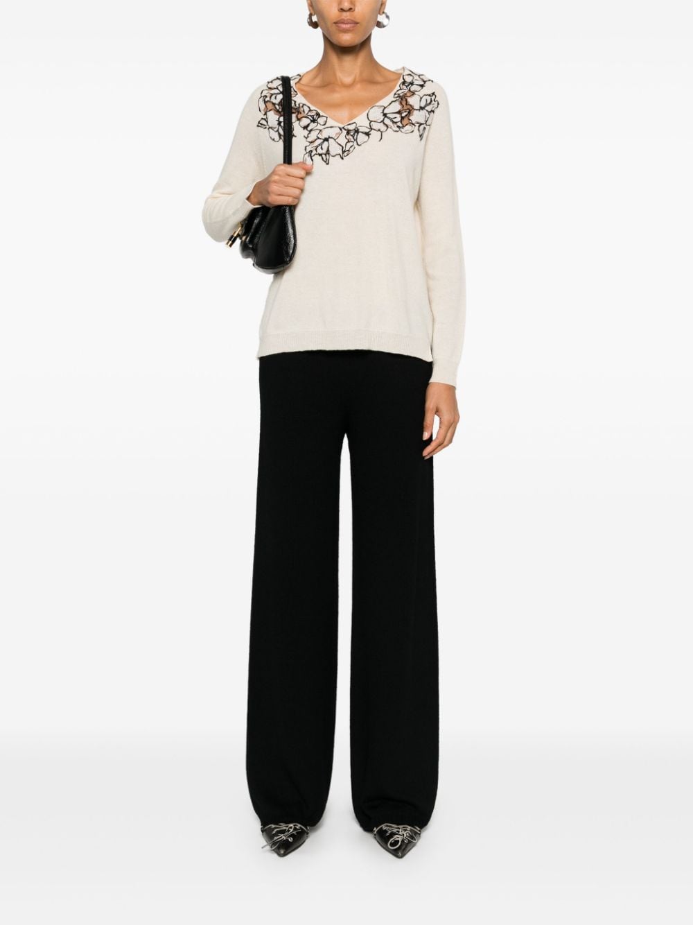 Shop Ermanno Firenze Floral-embroidered Sweater In Neutrals