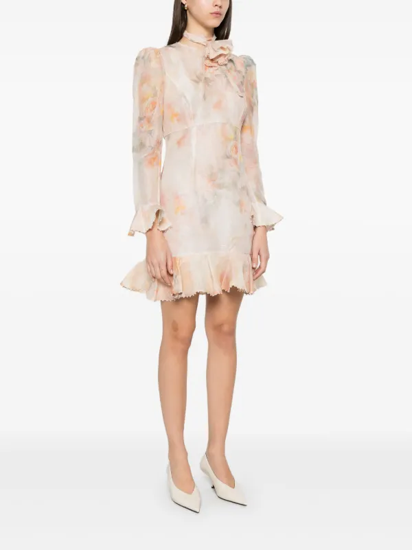 【Zimmermann】CRUSH FLOWER MINI DRESS フラワー ミニドレス ZIMMERMANN Crush Flower Mini Dress | Neutrals | FARFETCH
