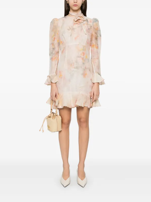 ワンピース ZIMMERMANN CRUSH FLOWER MINI DRESS ZIMMERMANN Crush Flower Mini Dress | Neutrals | FARFETCH CA