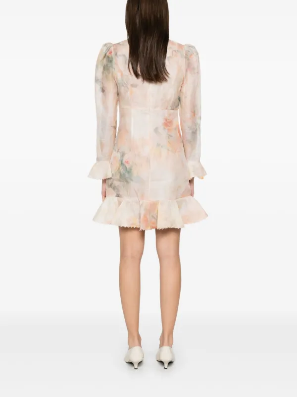 ワンピース ZIMMERMANN CRUSH FLOWER MINI DRESS ZIMMERMANN Crush Flower Mini Dress | Neutrals | FARFETCH CA