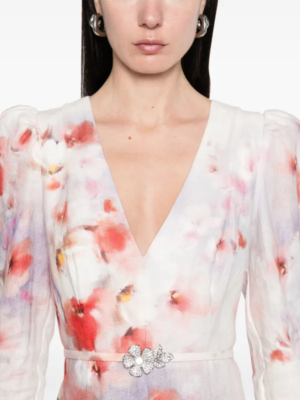 crush frill sleeve midi dress CRUSH FLOWER MIDI DRESS
