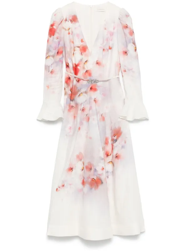 knee length dresses for ladies Zimmermann Crush Buttoned Midi Dress Ciara Floral main image 1
