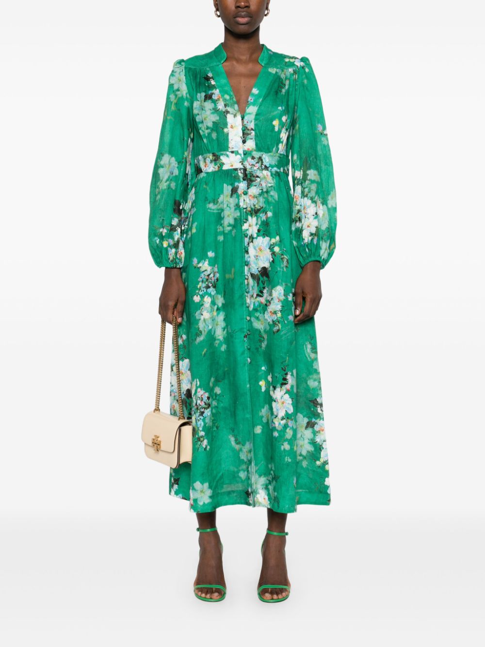 ZIMMERMANN Everley midi-jurk met watervalhals - Groen