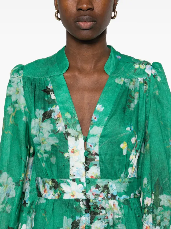 【Zimmermann】EVERLEY PLUNGE MIDI DRESS プランジ ミディ ZIMMERMANN Everley Plunge Midi Dress | Green | FARFETCH
