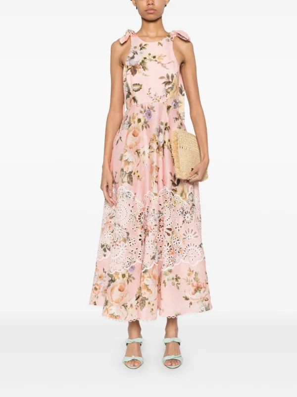ZIMMERMANN Acacia Broderie Midi Dress | Pink | FARFETCH
