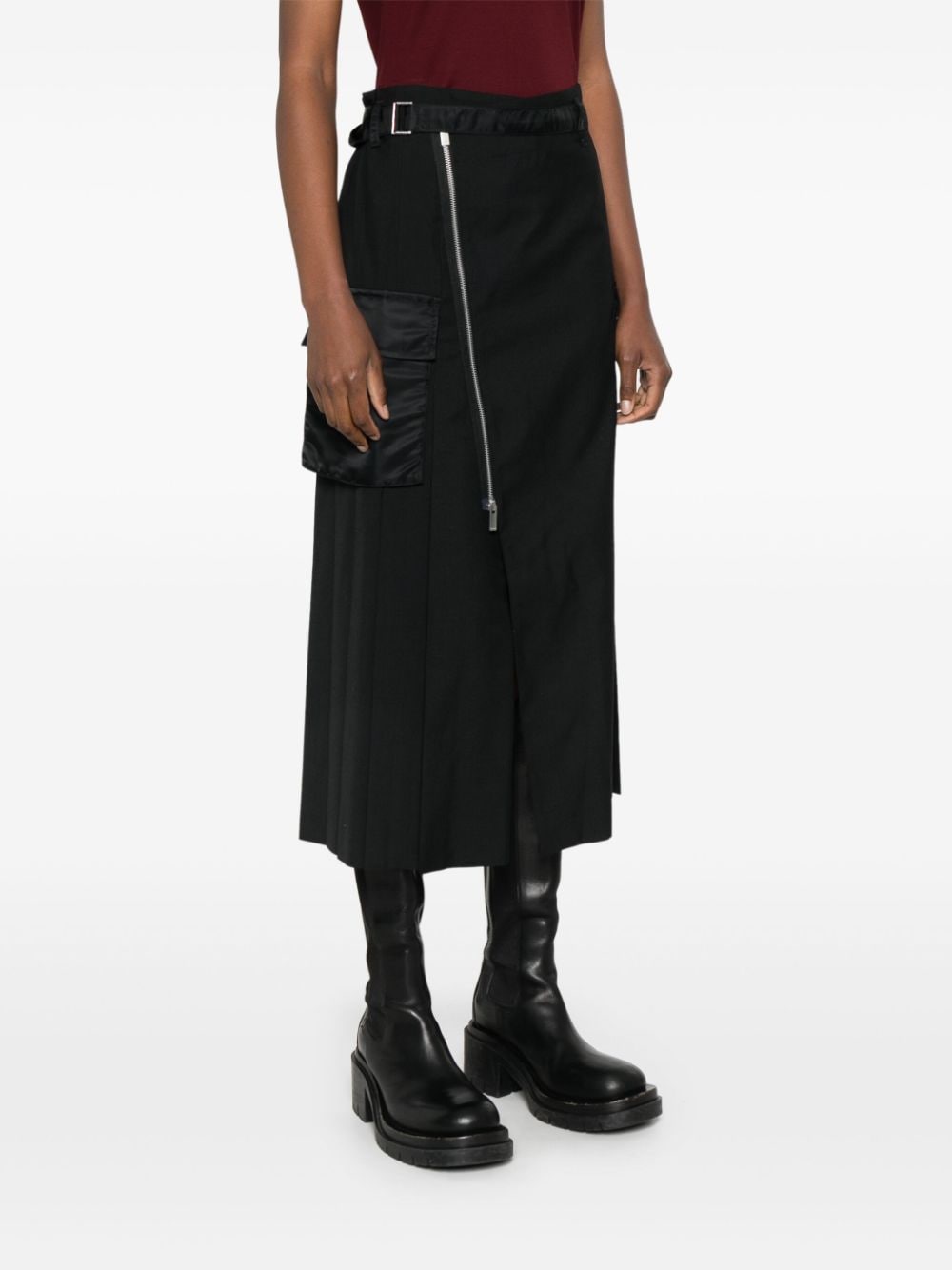 Shop Sacai Pleated Midi Skirt In Black