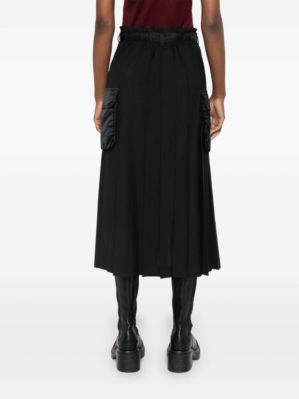 Shop Sacai Pleated Midi Skirt In Black