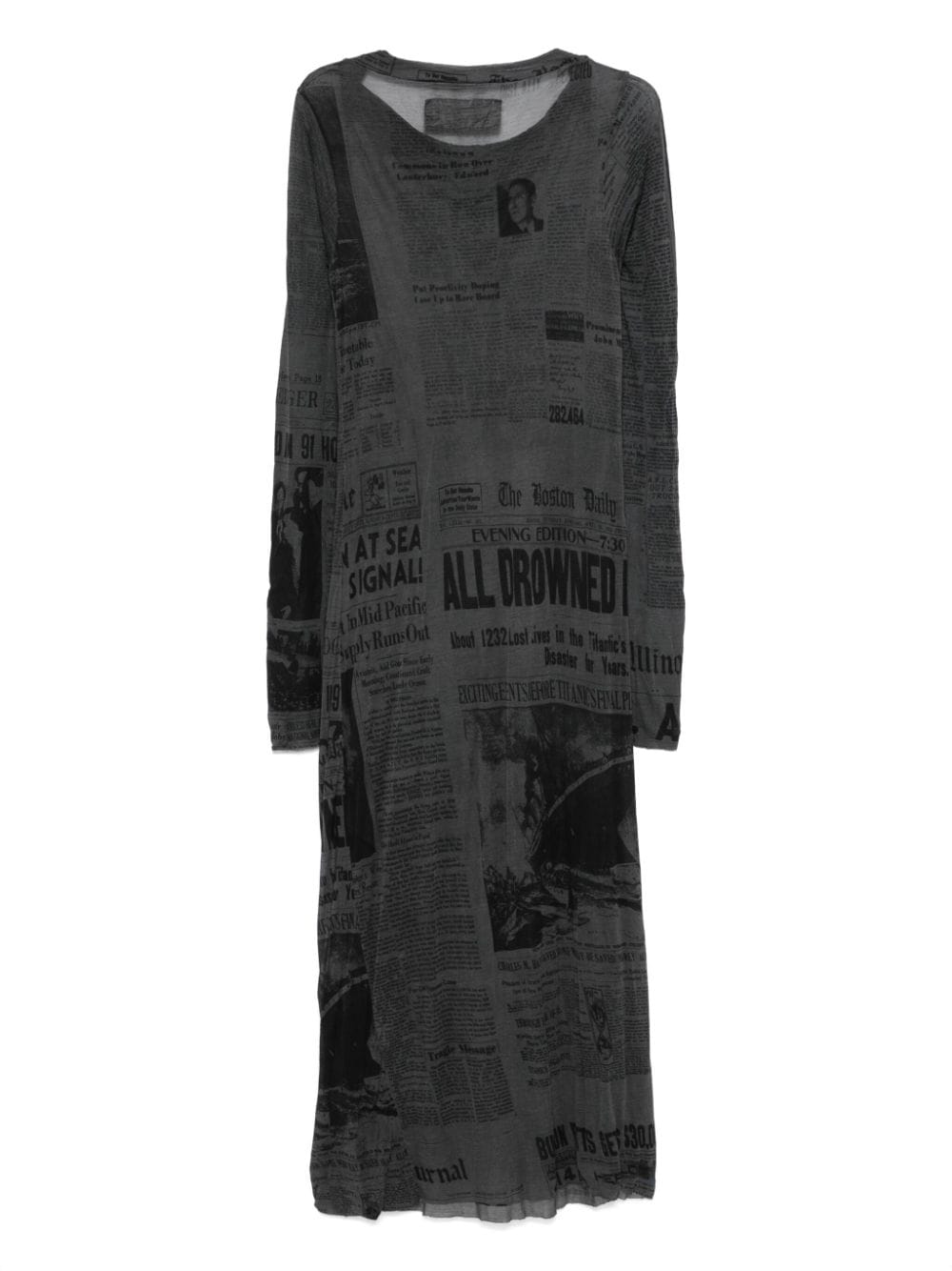 Rundholz newspaper-print midi dress - Grijs