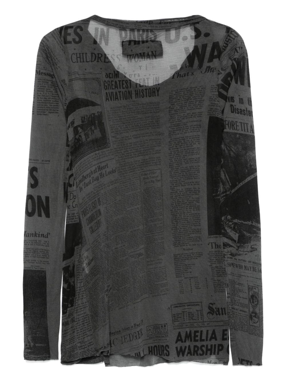 Rundholz newspaper-print top - Grijs