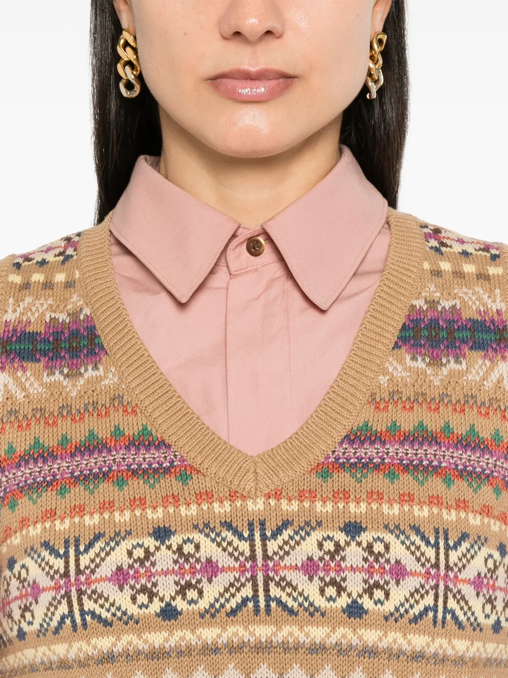 Ralph Lauren Patterned-jacquard Vest In Brown