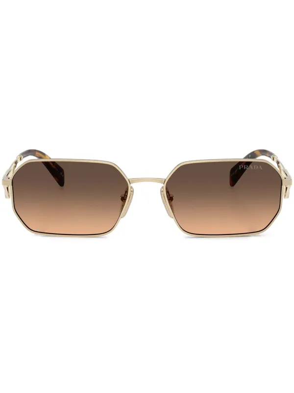 Prada Eyewear Óculos De Sol Retangular Degradê | Dourado | FARFETCH BR