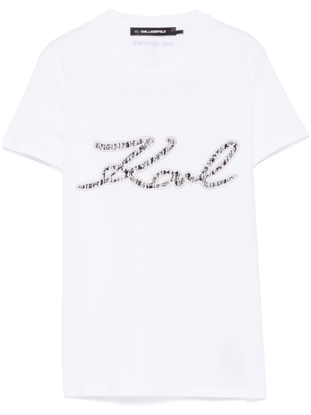 Shop Karl Lagerfeld Embroidered-logo T-shirt In White