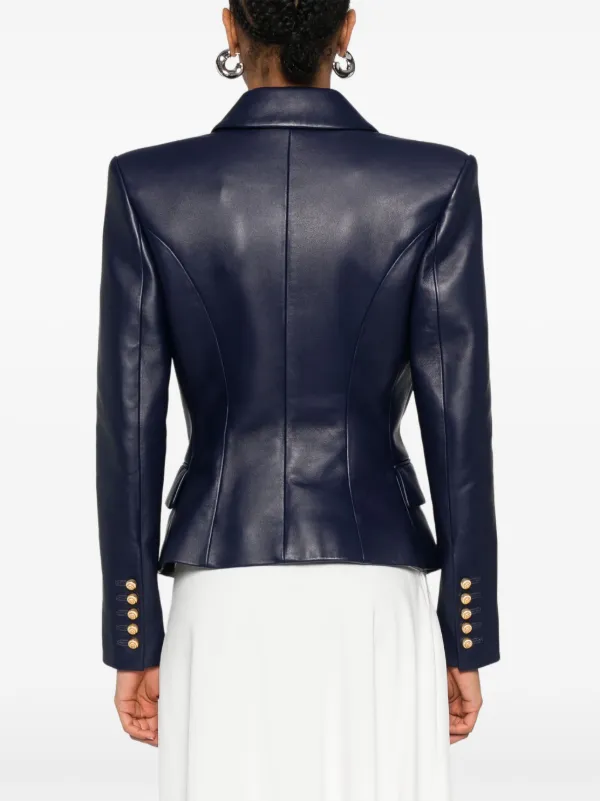 Balmain Leather 6-button Blazer | Blue | FARFETCH