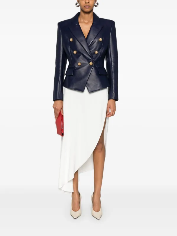 Balmain Leather 6-button Blazer | Blue | FARFETCH