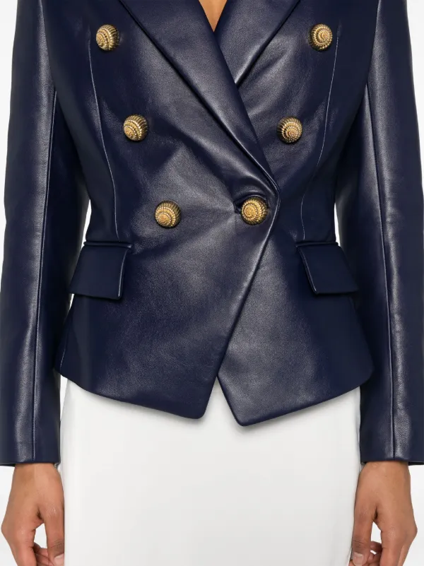 Balmain BF1EE020BB02EAB 関税送料込 Balmain Leather 6-button Blazer | Blue | FARFETCH