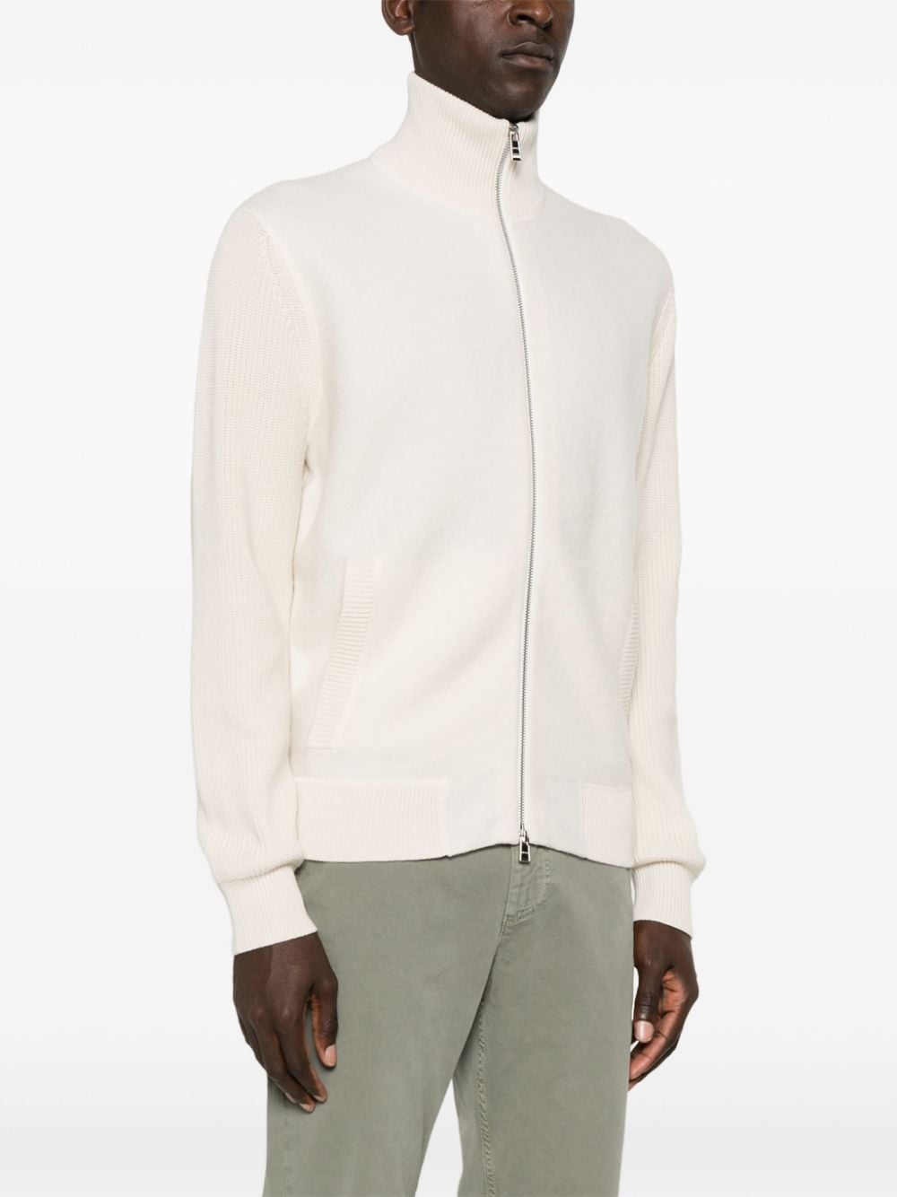 Shop Hugo Boss Cable-knit Cardigan In Neutrals