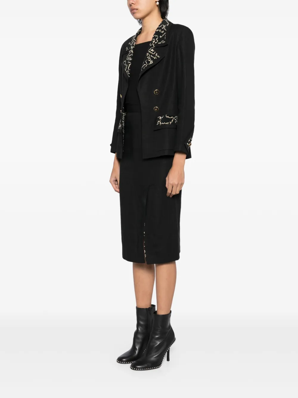 Pre-owned Chanel 1993 Setup Suit Jacket Skirt In 黑色