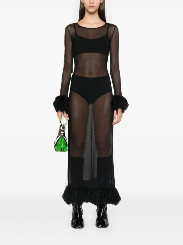 semi sheer maxi dress Julie Plunge Neck Semi-sheer Mesh Maxi Dress