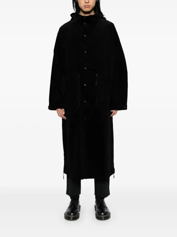 Yohji Yamamoto フーデッド トレンチコート | ブラック Yohji Yamamoto フーデッド トレンチコート | ブラック