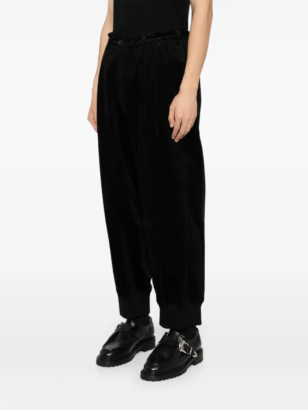 Yohji Yamamoto Fluwelen broek met toelopende pijpen Zwart