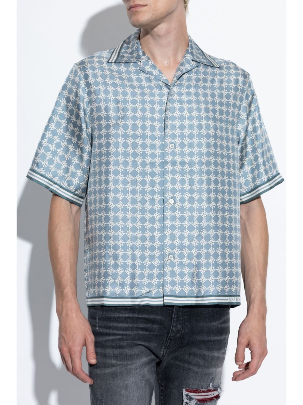 Shop Amiri Ma Quad Bowling Shirt In Blue