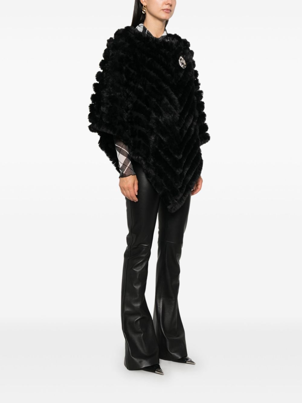 Shop Blugirl Faux-fur Poncho In Black