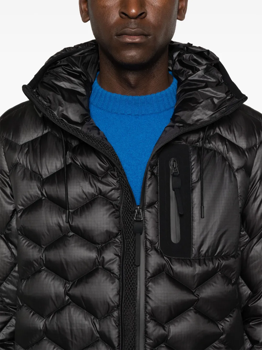 Peuterey Geometric Quilted Down Jacket With Heat-sealed Zippers In Black