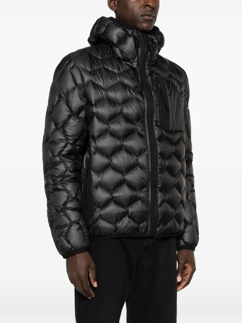 Peuterey Geometric Quilted Down Jacket With Heat-sealed Zippers In Black