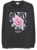 GANNI rose-prin T-shirt - Grey