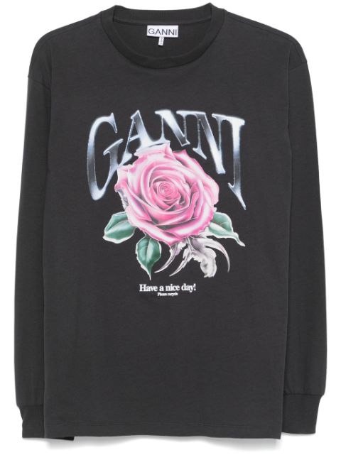 GANNI rose-prin T-shirt Women