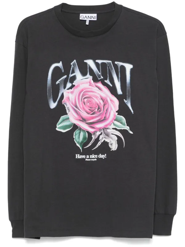 GANNI Future Heavy Rose Tシャツ | グレー | FARFETCH JP