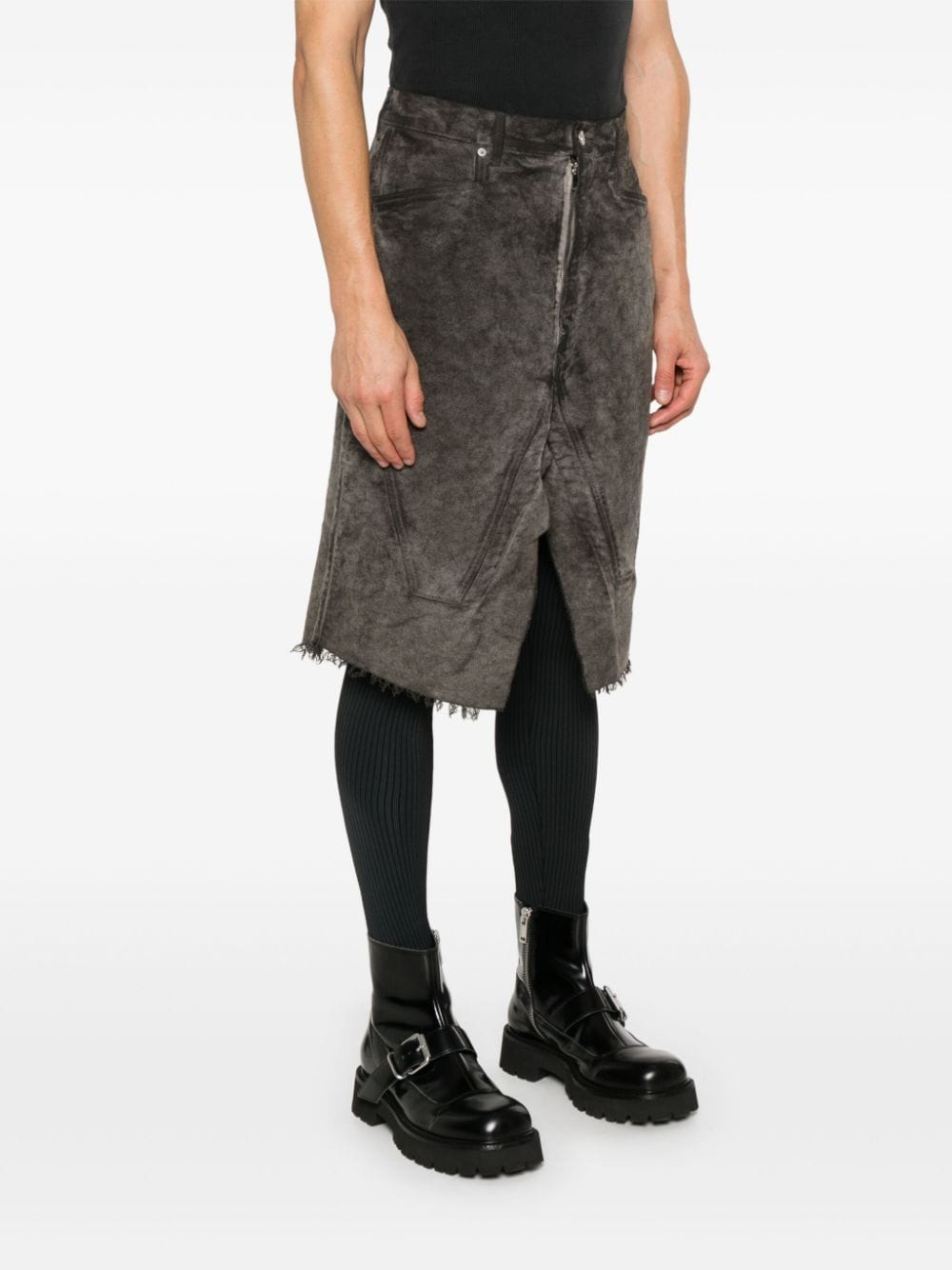 Shop Rick Owens Drkshdw Silvered Midi Skirt In Brown