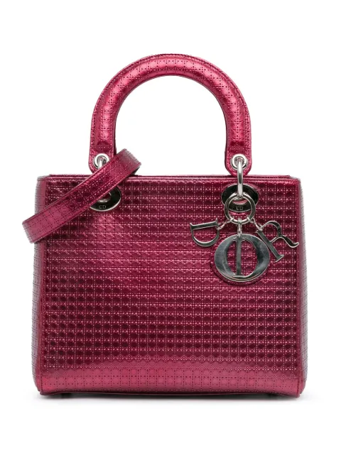 Christian Dior Pre-Owned 2016 Medium Metallic Patent Microcannage Lady Dior satchel