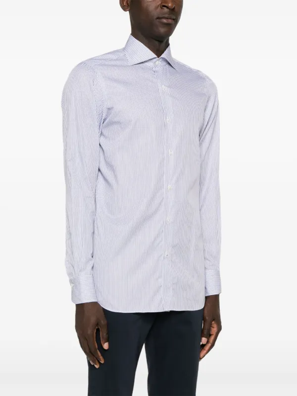 Finamore Napoli 細かい ホワイトストライプ ドレスシャツ Sサイズ