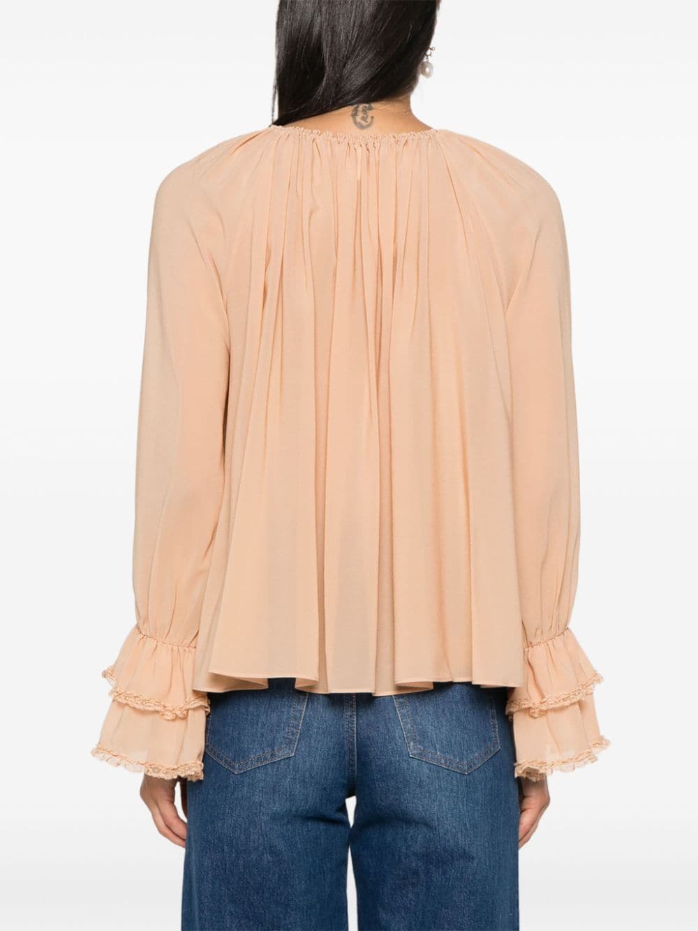 Shop Chloé Gathered-detail Silk Blouse In Neutrals