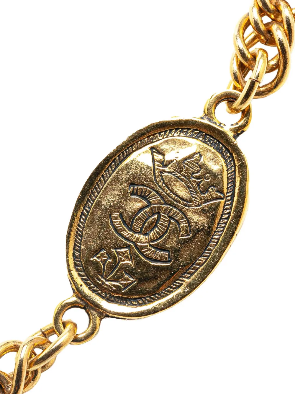 CHANEL Pre-Owned 1990-2010 Gold Plated Crown and CC Medallion Station costume necklace - Goud