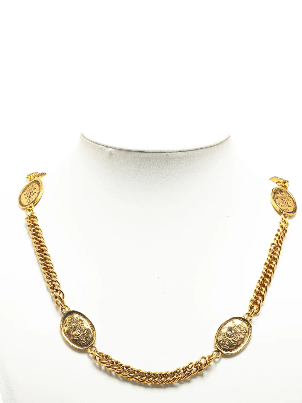 CHANEL Pre Owned 1990 2010 Gold Plated Crown And CC Medallion Station Costume Necklace Gold FARFETCH UK