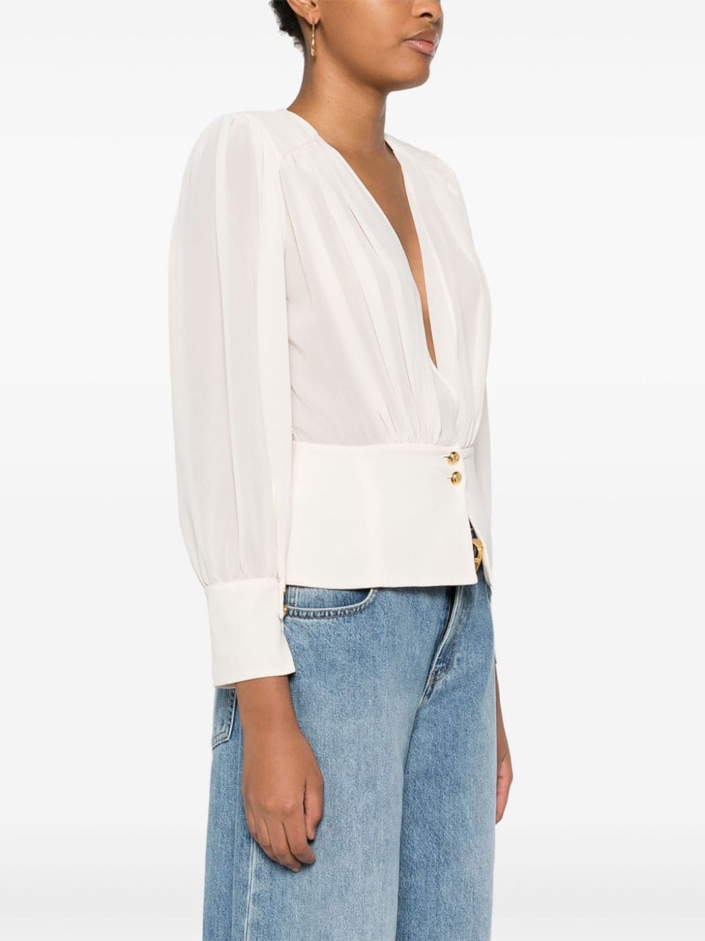 Shop Elisabetta Franchi Pleated-detail Blouse In Neutrals