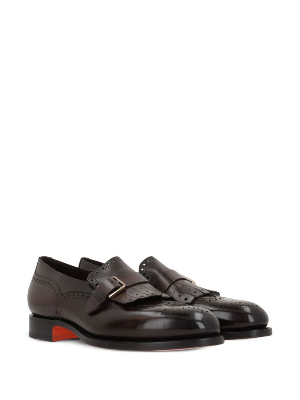 Santoni single-buckle leather brogues Brown