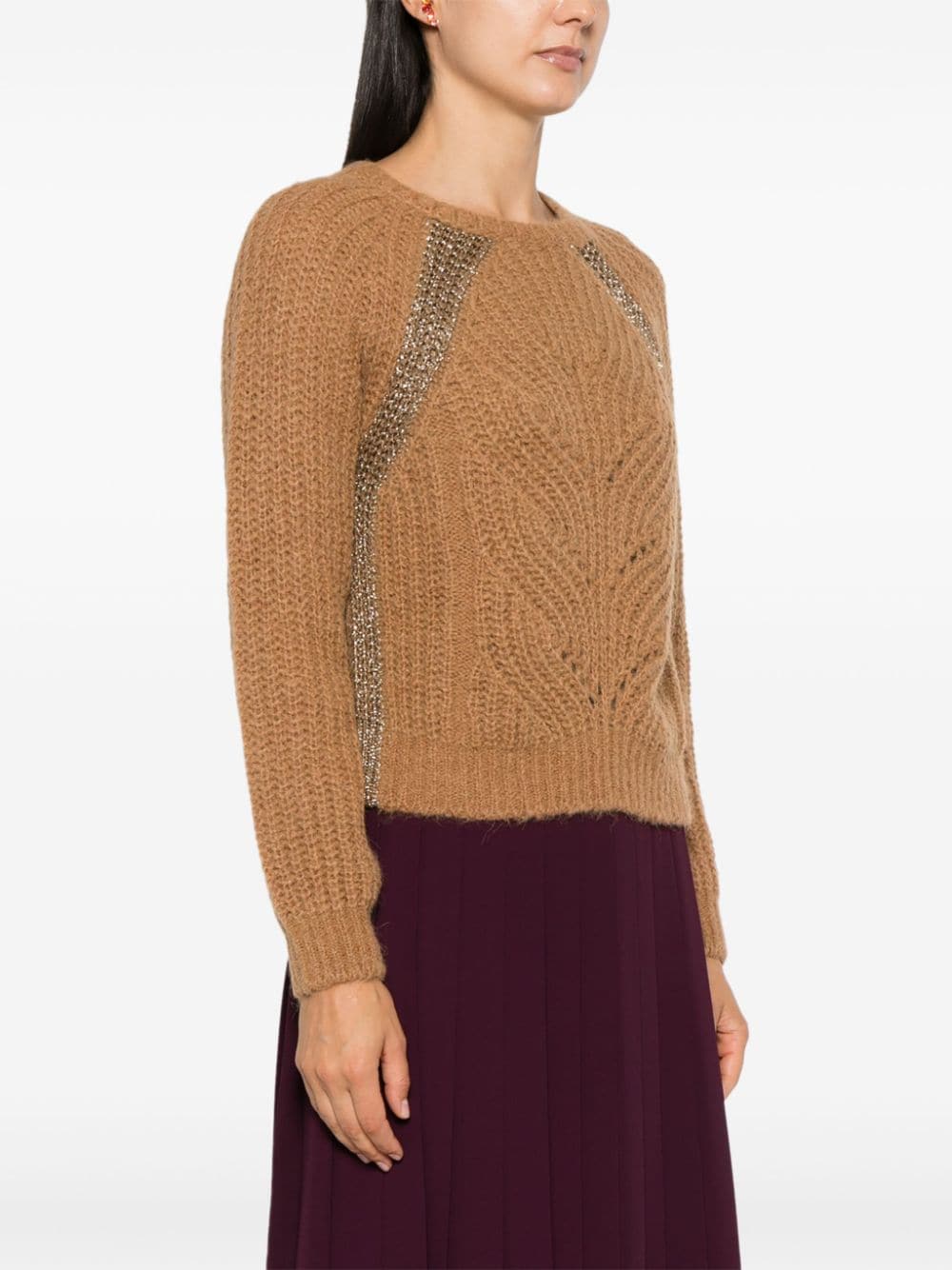 Shop Liu •jo Lurex-detail Sweater In Brown